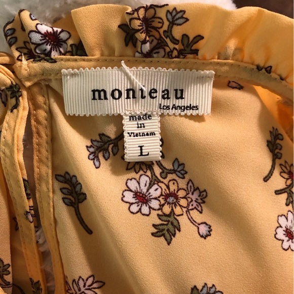 Monteau LA Large Yellow Floral Blouse Ruffled  sleeveless Button Back - Picture 6 of 7